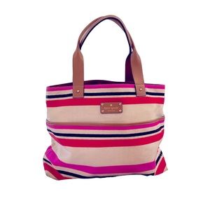 Kate Spade Oak Island Canvas Stripe Leather Trim Magazine Tote Bag Diaper